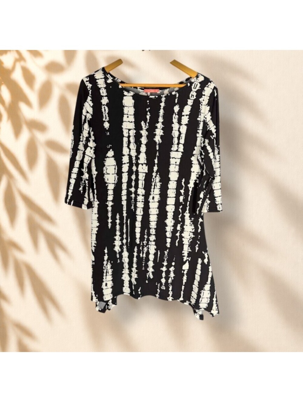 Simply Aster Mini Dress Women M Medium Black Striped Short 3/4 Sleeve Casual